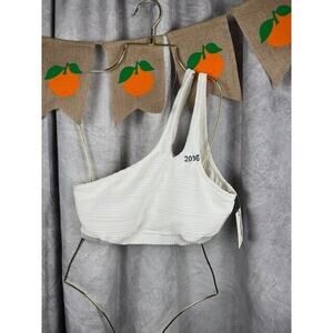 New Jessica Simpson Women's One-Shoulder Slash Bikini Top White size Large NWT